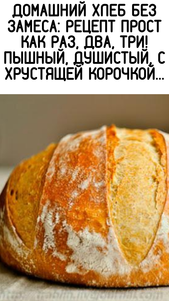 Домашний хлеб без замеса: рецепт прост как раз, два, три! Пышный, душистый, с хрустящей корочкой…